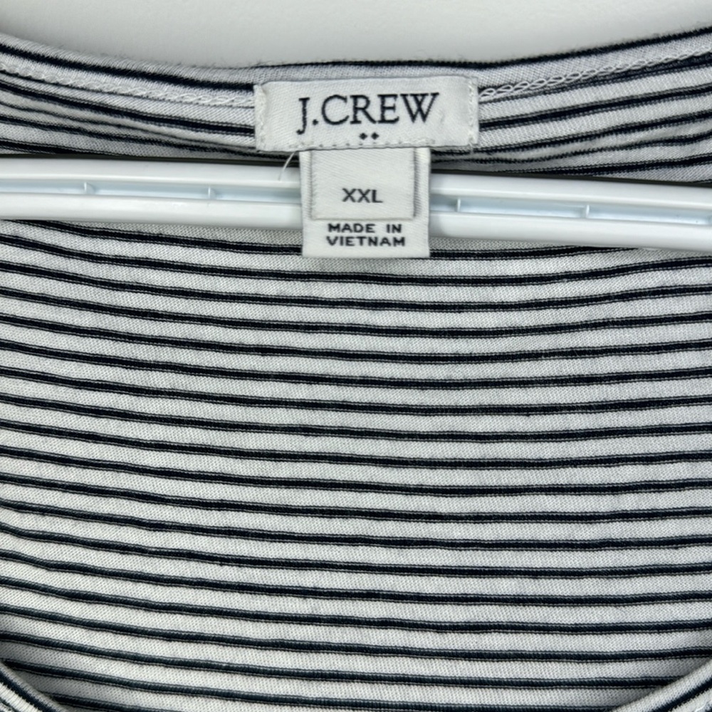 J. CREW Women 100% Cotton Black White Mini Dress Size XXL Stripe Ruffle Stretch - Picture 2 of 8